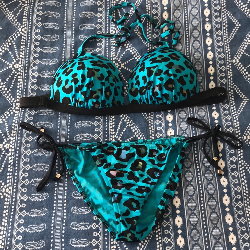 Blue cheetah print bikini